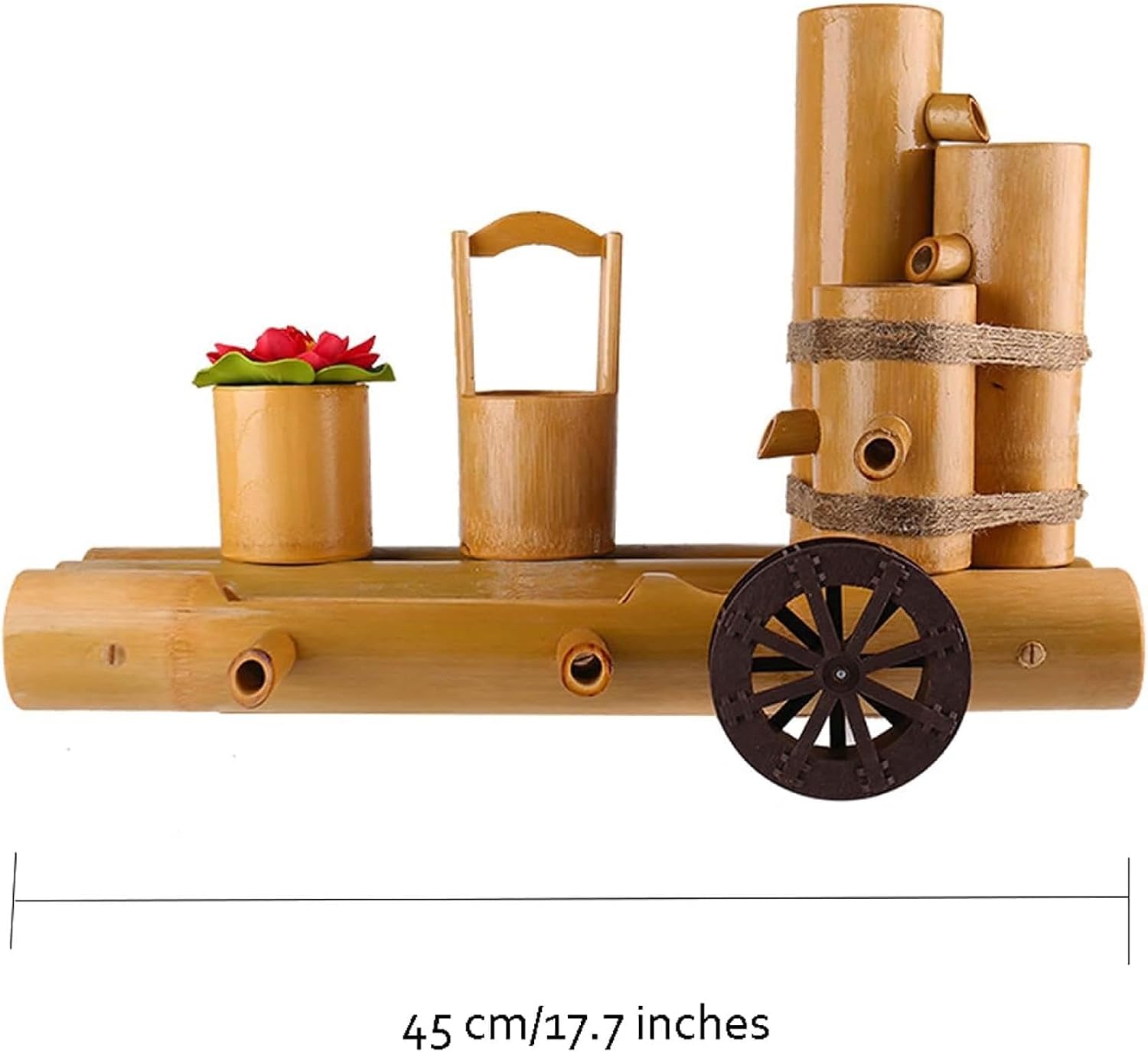 Handmade Bamboo Water Fountain with Pump, Zen Garden Fountain, Circulating Water Landscaping Decor, Bamboo Waterfall Ornament, for Yard, Pond, Fish Tank,17.7in,17.7in