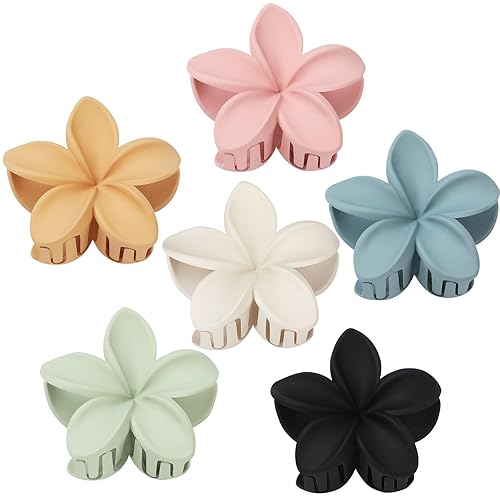 Pinzas para el pelo de flores coloridas, 6 pinzas grandes de plumeria para cabello grueso y fino, accesorios de playa para mujeres y niñas