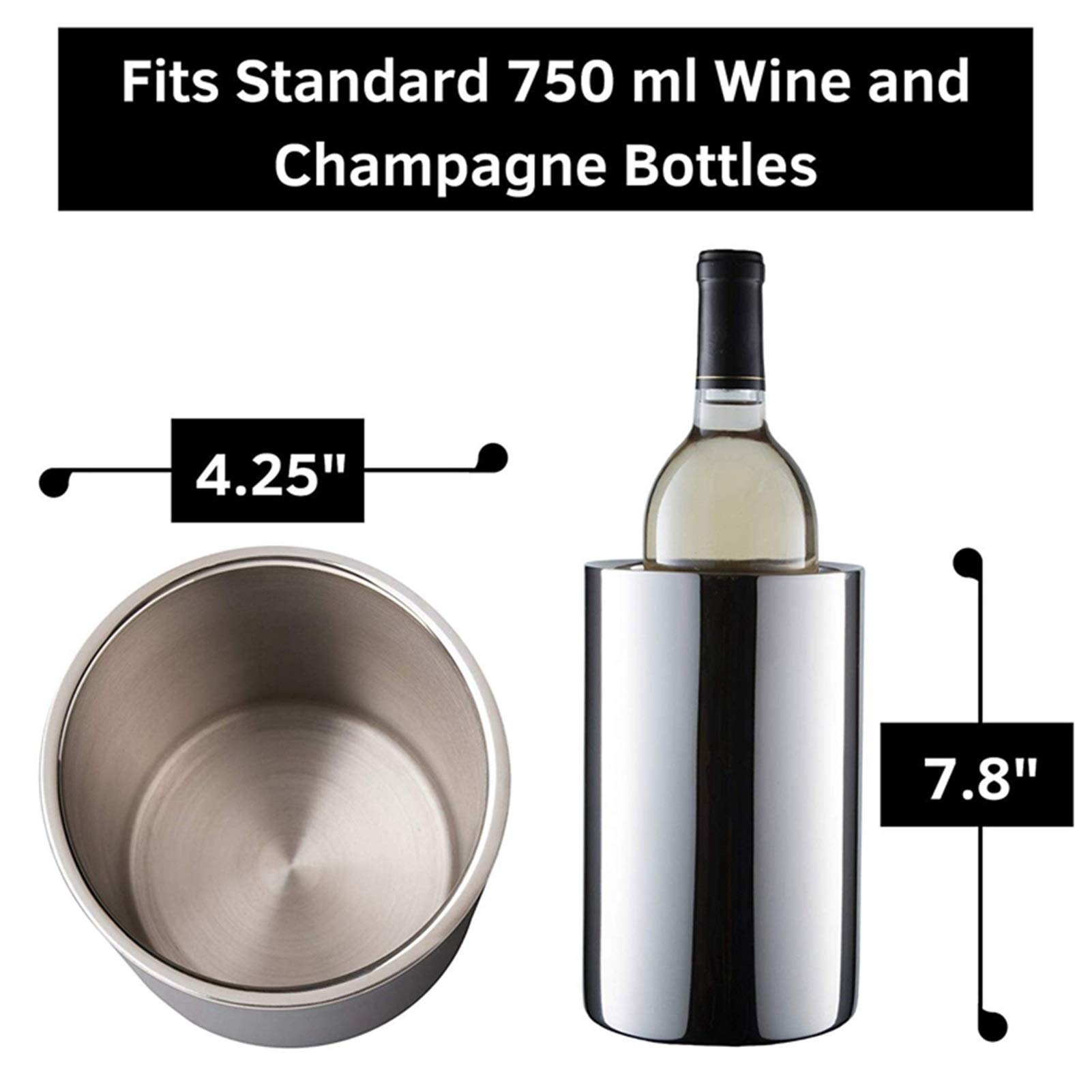 Großer Getränkekühler/Bier-Eimer 1 STÜCK Schweißfreier Edelstahl-Isolierter Weinkühler-Eimer mit Weinbelüfter – passend für 750 ml Weinflaschen, hält Wein stundenlang kalt (Farbe : Silber)