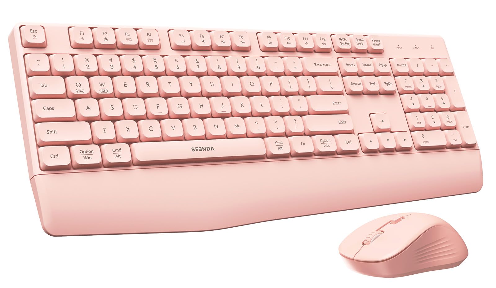 Photo 1 of seenda Wireless Bluetooth Keyboard Mouse Combo, Ergonomic Keyboard with Wrist Rest, Silent Mouse, USB & Bluetooth Multi-Device, Full-Size Compatible for Windows PC Laptop Mac MacBook, Pink