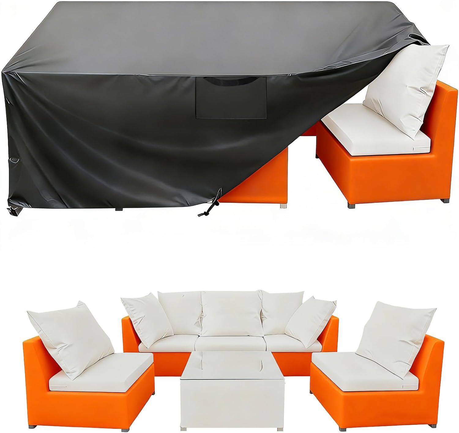 Patio Furniture Cover 110" L x 84" W x 28" H - Heavy Duty Outdoor Patio Table & Chair Cover, Waterproof UV Resistant Dustproof Protector for 8-12 Seats Sectional Sofa, Black