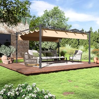Aoxun 12x14FT Aluminum Pergola, Outdoor Retractable Pergola with Upgraded Canopy Cover, Heavy Duty Metal Pergolas and Gazebos with Adjustable Sun Shade for Modern Patio, Backyard, Deck, Garden