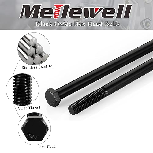 Miniatura 15 de Pernos de cabeza hexagonal de 1/2-13 x 1, totalmente roscados, perno de acero inoxidable 304 (18-8), acabado negro, cantidad 8