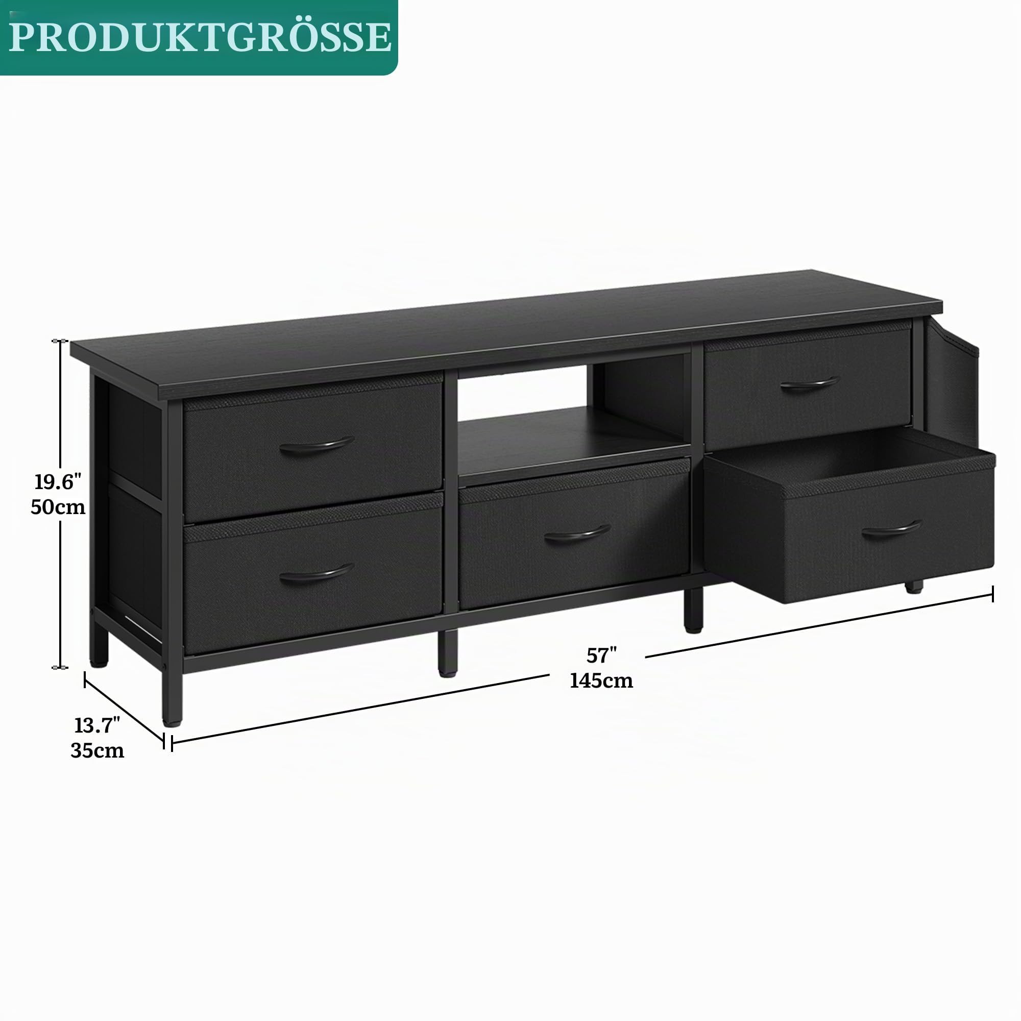 YITAHOME TV-Schrank, TV-Ständer für Wohnzimmer mit 5 faltbaren Schubladen und Regalen, TV-Ständer mit RGB-LED-beleuchtetem TV-Entertainment-Center mit Schrank, 145 x 35 x 50 cm, Schwarz
