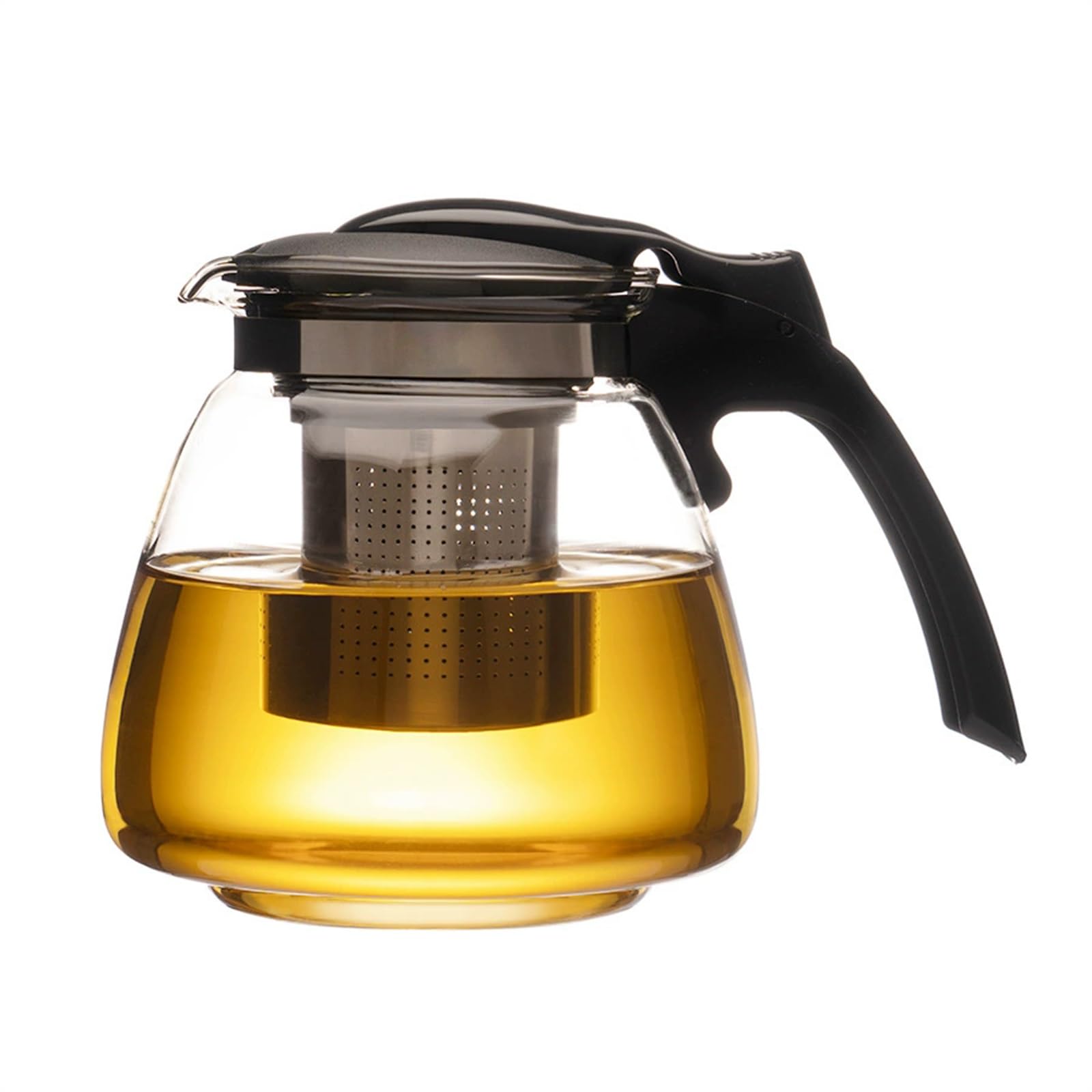 Tetera de Cristal Tetera de vidrio de 1100 ml con tapa de un toque, colador de acero inoxidable, separador de agua de té, juego de tetera individual
