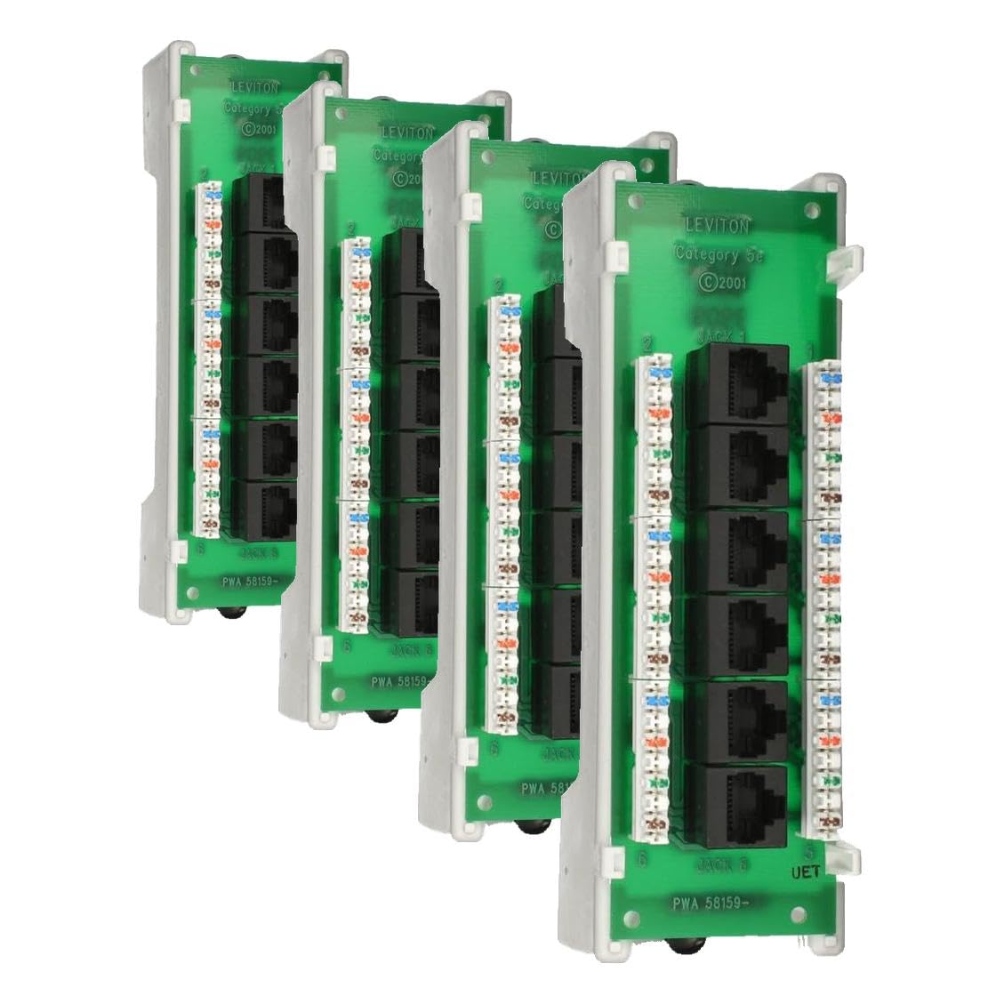 Leviton Cat 5e Voice &amp; Data Expansion Module, 6-Port, with ABS Bracket (Individual Boxed Unit Pack), 47605-C5B, Green (Pack of 4)