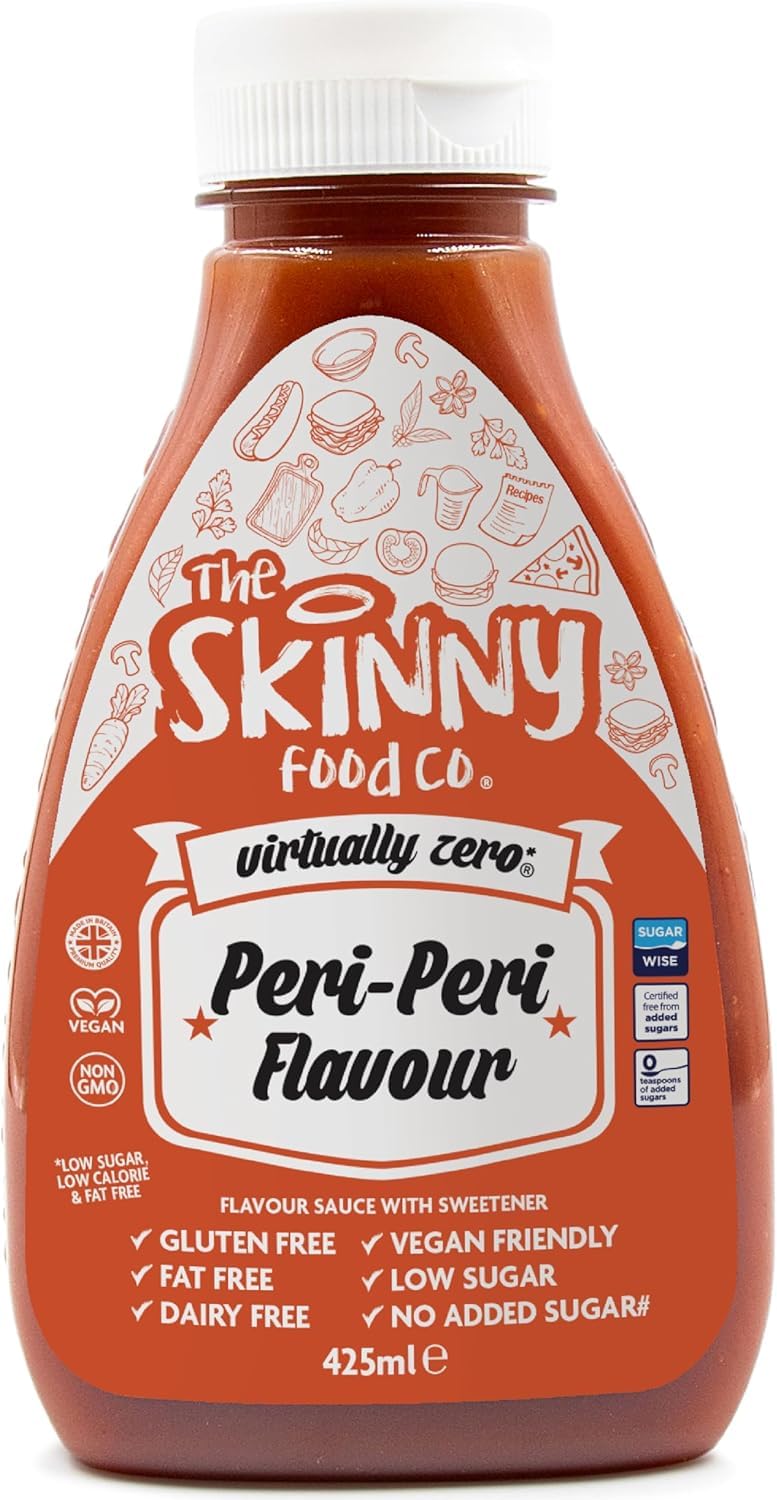 The Skinny Food Co. Fat-Free, Gluten-Free,Sugar-Free, vegan, dairy free spice up with chicken, fish, vegetables or even rice dishes peri-peri flavour sauce 425 ml