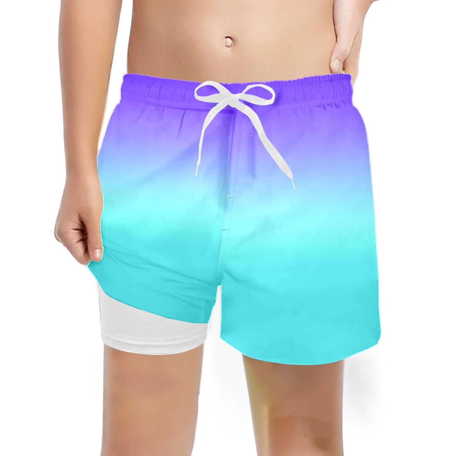 Générique Short de Bain garçon avec Doublure Compressible Douce, Tout-Petit, dégradé de Couleur, 4-Way Stretch, 2-en-1, ado, séchage Rapide, Maillot de Bain, Boxer