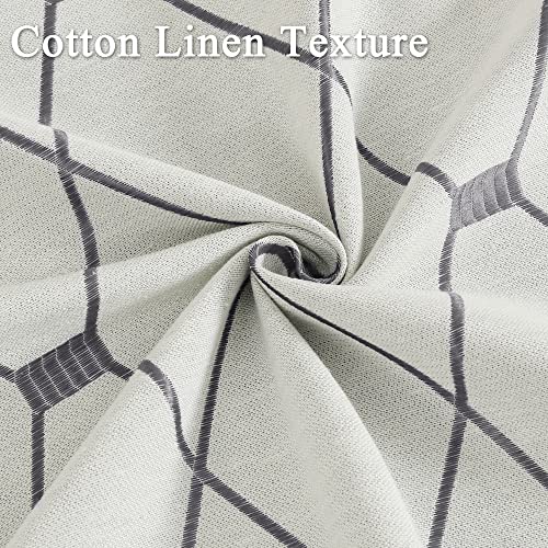 Embroidered Curtains 84 Inch Length 2 Panels Set For Living Room Bedroom, Cotton Linen Textured Curtains Light Reducing Draperies Grommet Room Darkening Window Treatments, Grey Geometric Pattern #TOP5