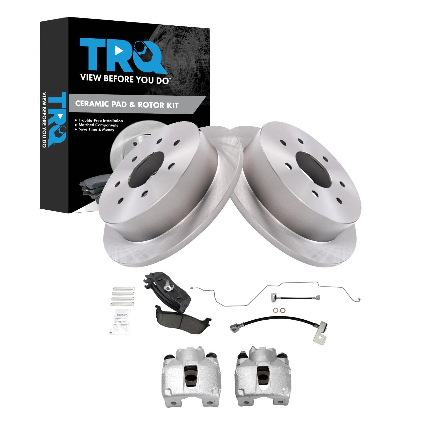 TRQ Rear Brake Pad &amp; Rotor Kit Ceramic Compatible with 2000-2003 Ford F-150 2004 F-150 Heritage