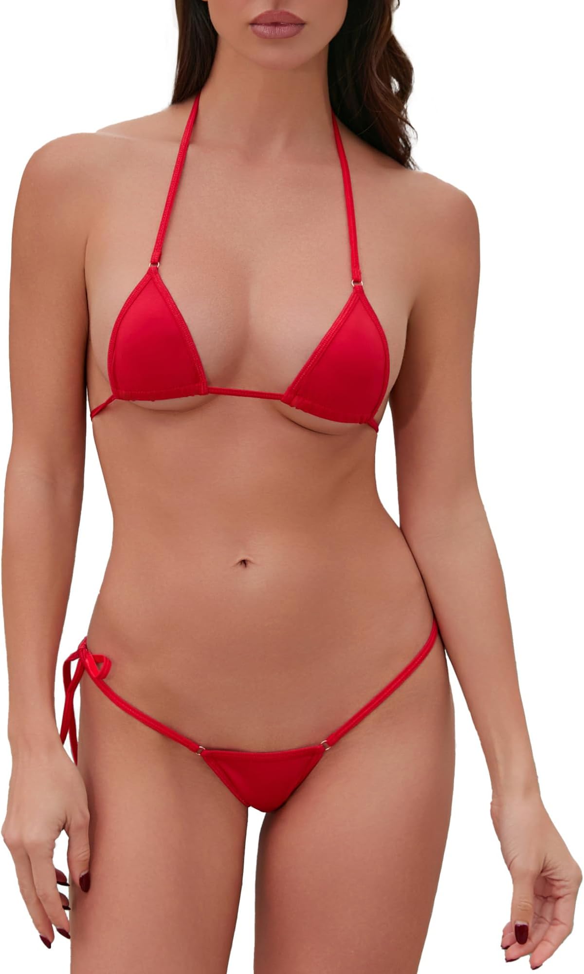 Extreme Sexy Mini Bikini Set 2 Pieces Swimwear G-string Swimsuit Micro Bikinis for Women Red One Size