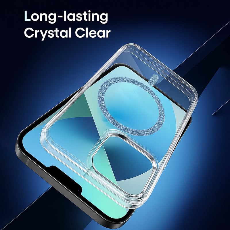 Image of AIBEX Back Cover Case Compatible with iPhone 13 Pro Max | Glitter Ring Cute Shiny Colorful Bling Case (Compatible with Magsafe) | Transparent PC+TPU Glossy Shiny Cover for Girls & Women - Blue
