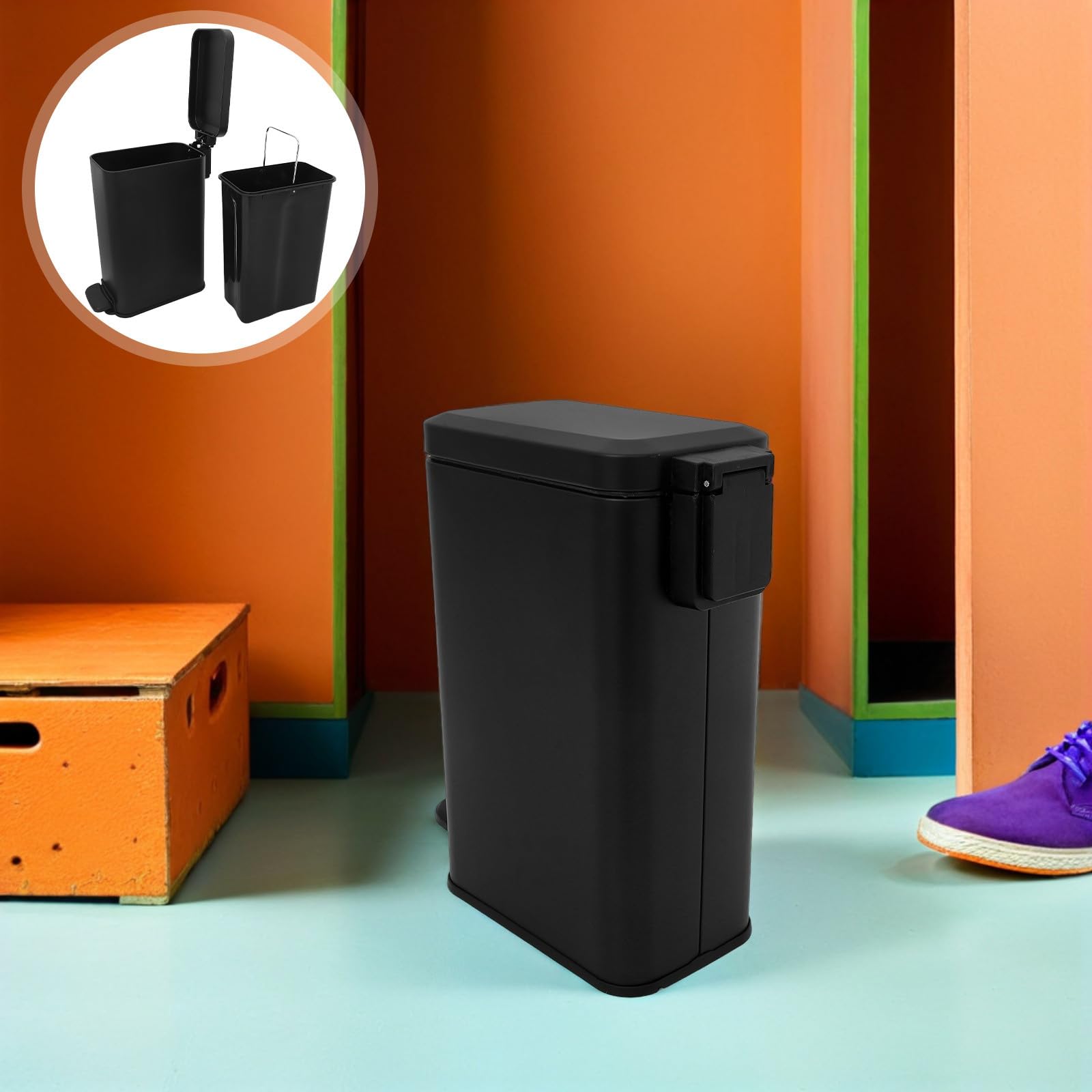 Papelera Metálica con Pedal y Tapa Cierre Eficaz Cubo de Basura de Acero Inoxidable Diseño Delgado para Oficina y Hogar Cubo Basura Multifuncional para Espacios Reducidos