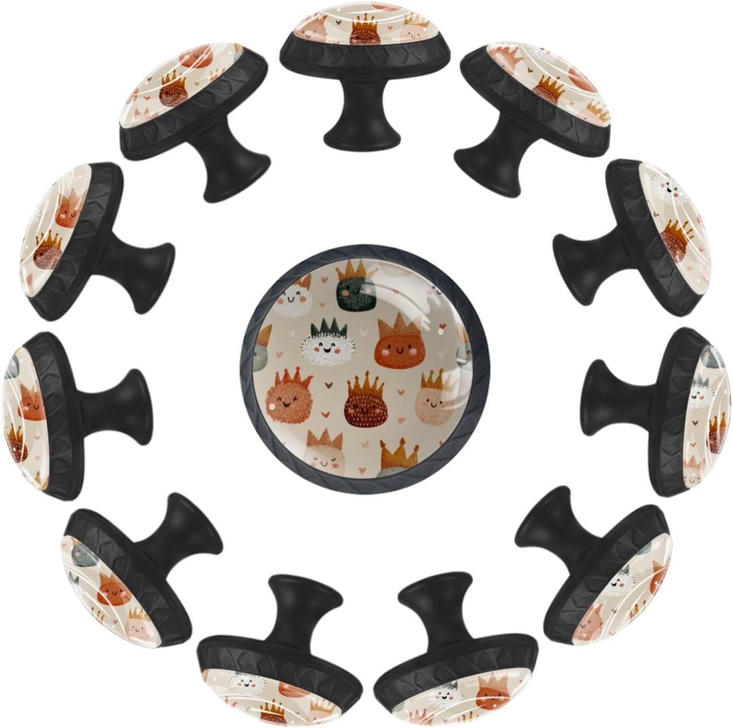 Black Flower Household Cabinet Knobs, Glass Drawer Pulls for Kitchen Cupboard Dresser Closet