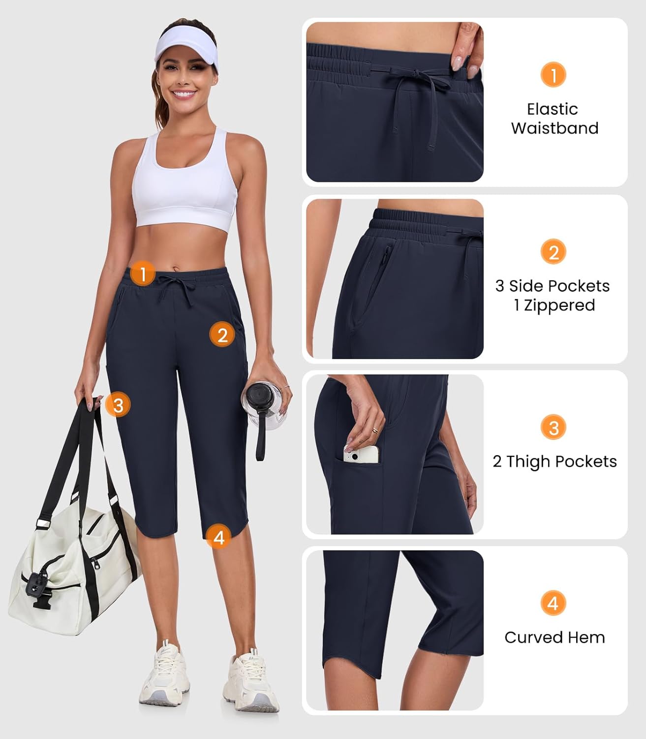 GymBrave Women's Capri Pants with 6 Pockets Quick Dry Lightweight Cargo Hiking Capris Outdoor Casual Travel - Image 5