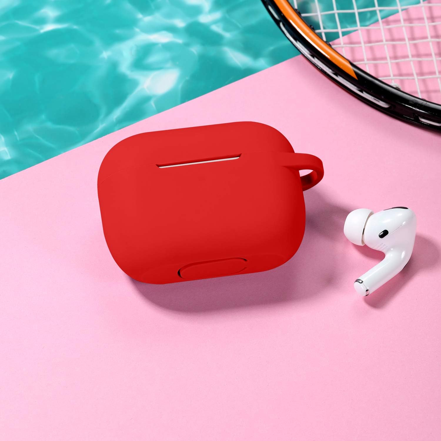 GEAK Compatible with AirPods Pro Case, [Front LED Visible] Soft Silicone Airpods Pro Case for AirPods Pro 2019, Red