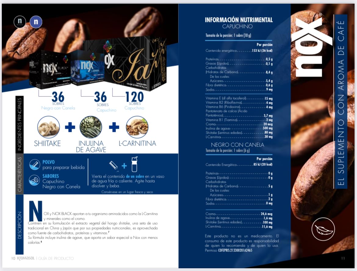 nox by kromasol shiitake l carnitina y vitaminas como tomar Kromasol Nox Deliciosa Bebida Sabor Capuchino