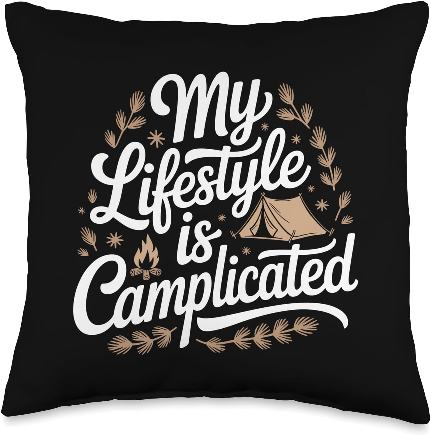 Funny Tent Camping Campground Campfire Throw Pillow