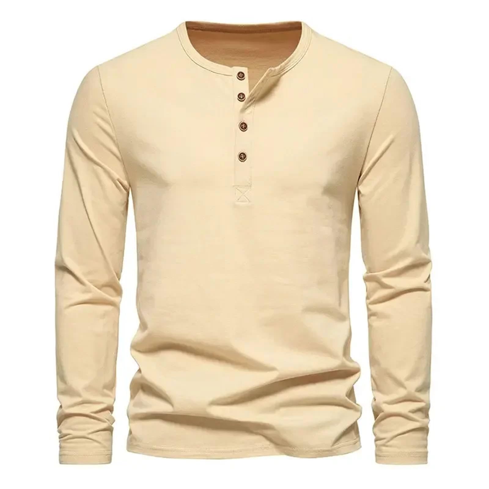 T-shirt da uomo alla moda con bottoni o collo a maniche lunghe, alla moda, casual, vintage, con bottoni