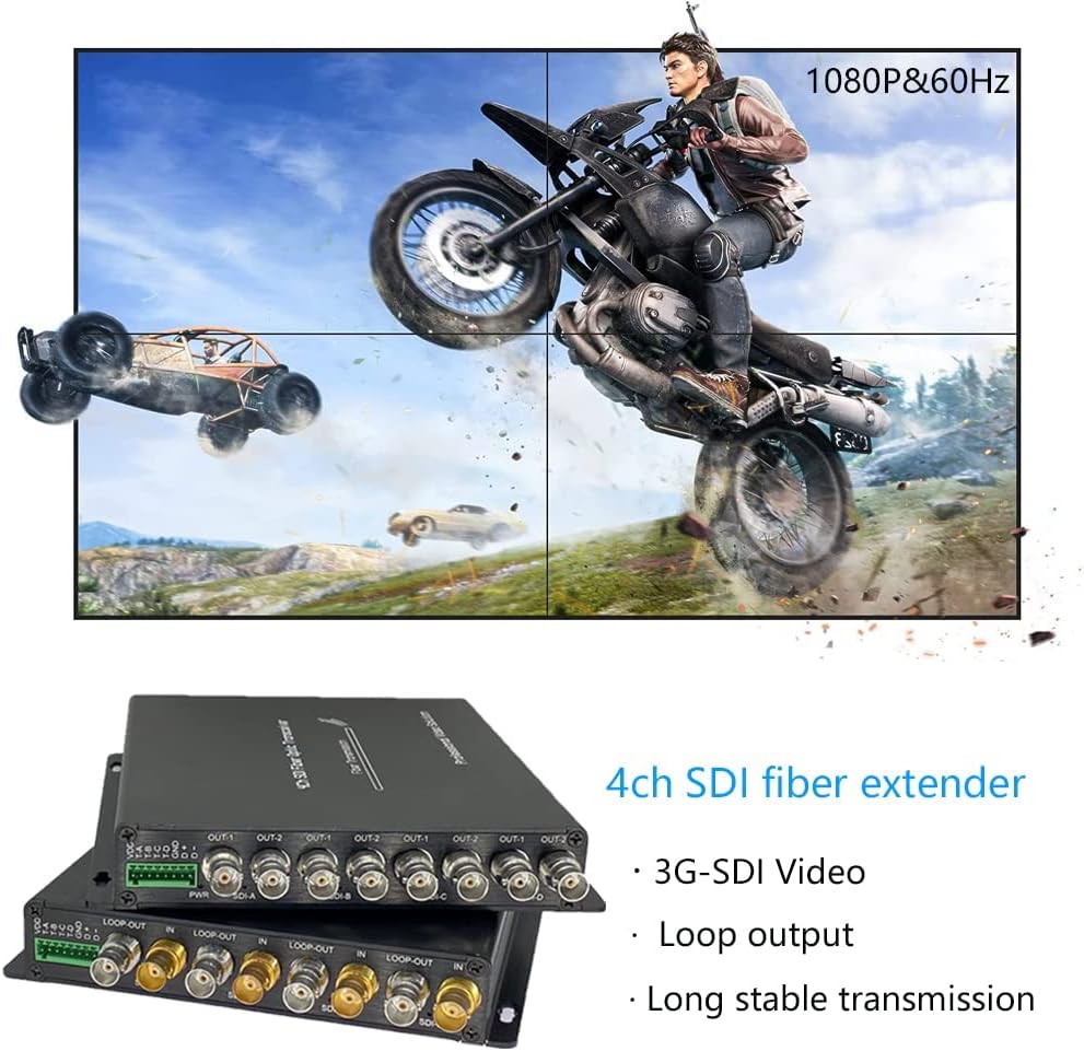 4CH 3G-SDI Fiber Converter 1080P&60Hz Broadcast Level SDI Video Optical Transceiver Loop Output 4ch 3G SDI Fiber Extender with RS485 SDI Over Single-Mode ST 20km