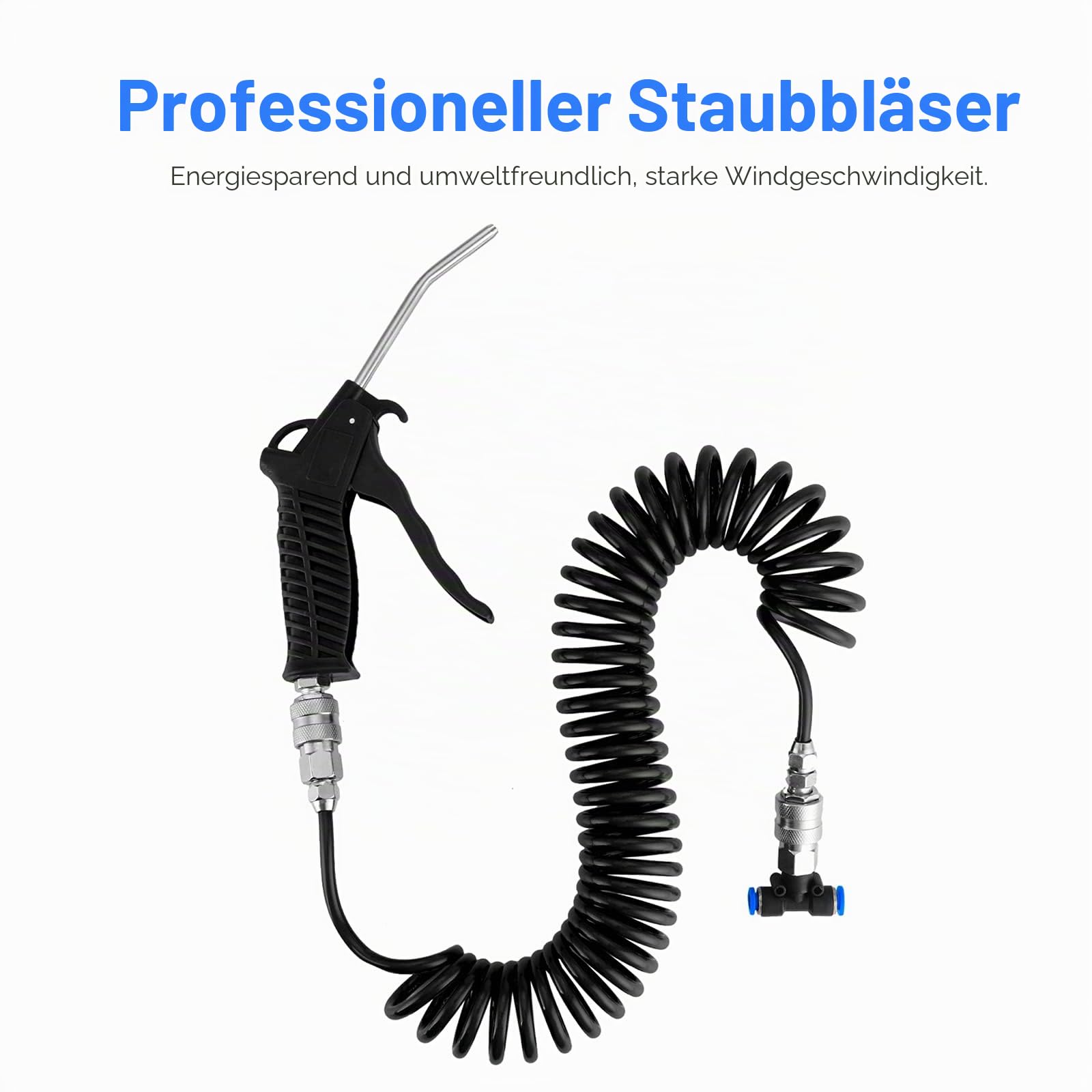 BGS 74253 | Druckluft-Ausblaspistole | 5 m Spiralschlauch | T-Verbinder