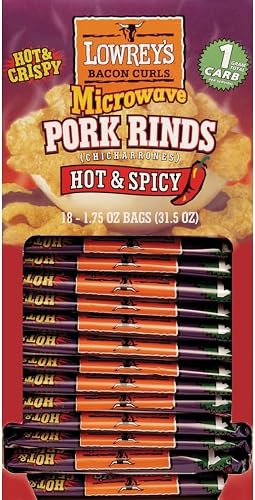 Lowrey's Hot and Spicy Microwave Pork Rinds 1.75 oz. Packet - Case of: 18;18