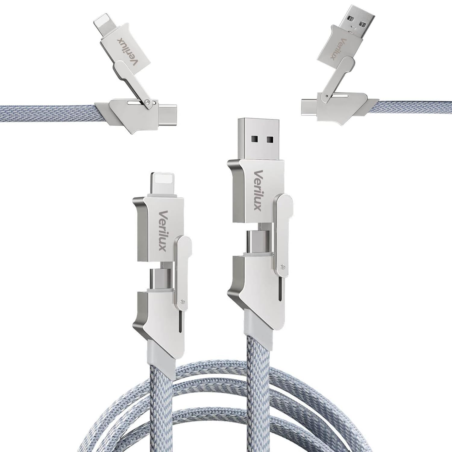 Verilux 4 in 1 Charging Cable USB C to Type C,USB C to L-ightning Adapter Cable,60W Fast Charging 3.9ft Nylon Braided Charging Cable for iOS/Android Compatible with iPhone,iPad,Samsung Galaxy,Silver (B0CHDRJL2V) Amazon Price History, Amazon Price Tracker