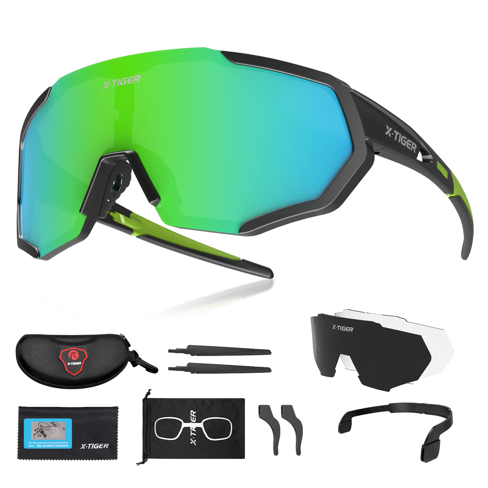 X-TIGER Gafas Ciclismo Polarizadas con 3 Lentes Intercambiables UV 400 Gafas,Corriendo,Moto MTB Bicicleta Montaña,Camping y Actividades al aire libre para Hombres y Mujeres TR-90