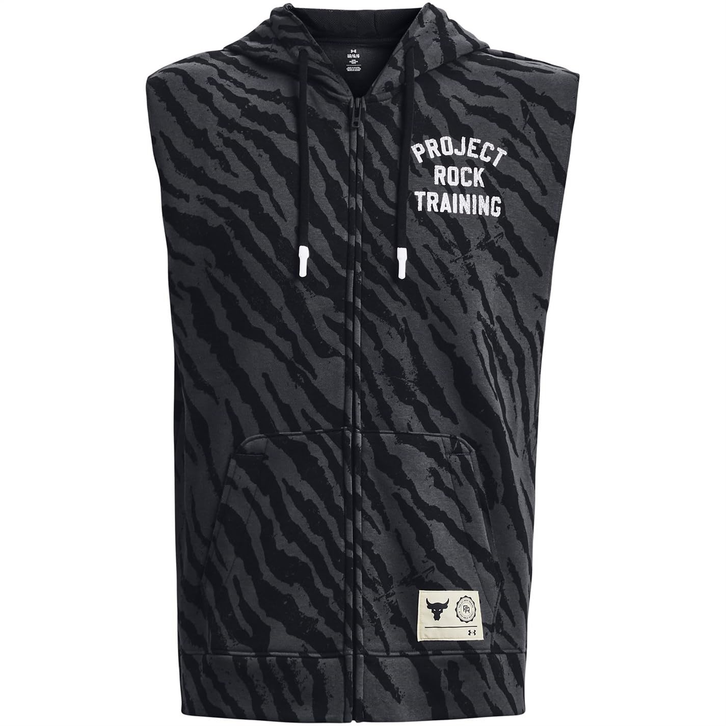 Under Armour Men's Project Rock Rival Fleece Sleeveless Printed Full-Zip, Black/White (US, Alpha, Large, Regular, Regular)
