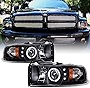 ACANII - For 1994-2001 Dodge Ram 1500 2500 3500 LED Halo Ring Black Housing Projector Headlights Headlamps Assembly