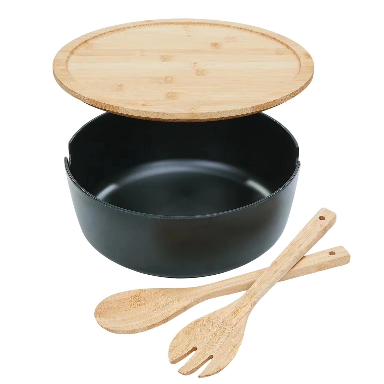 Bol Para Servir Ensaladas Ensaladeras De Madera Vajilla Cuchara Tenedor | Boles Grandes para Servir con Para Frutas Verduras Aperitivos Almuerzo Cena Preparar Mezclar Cocinar Cereales