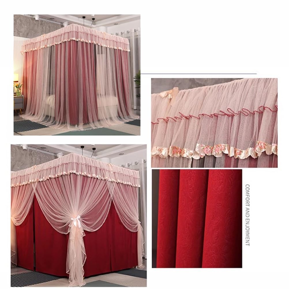 Bettzelt, rot-rosa Betthimmel mit Moskitonetz für Einzel-, Doppel- und Kingsize-Betten, Schlafzimmerdekoration, Bettvorhänge, 100/120/135/150/180/200 cm (Größe: 100 x 200 x 195 cm)