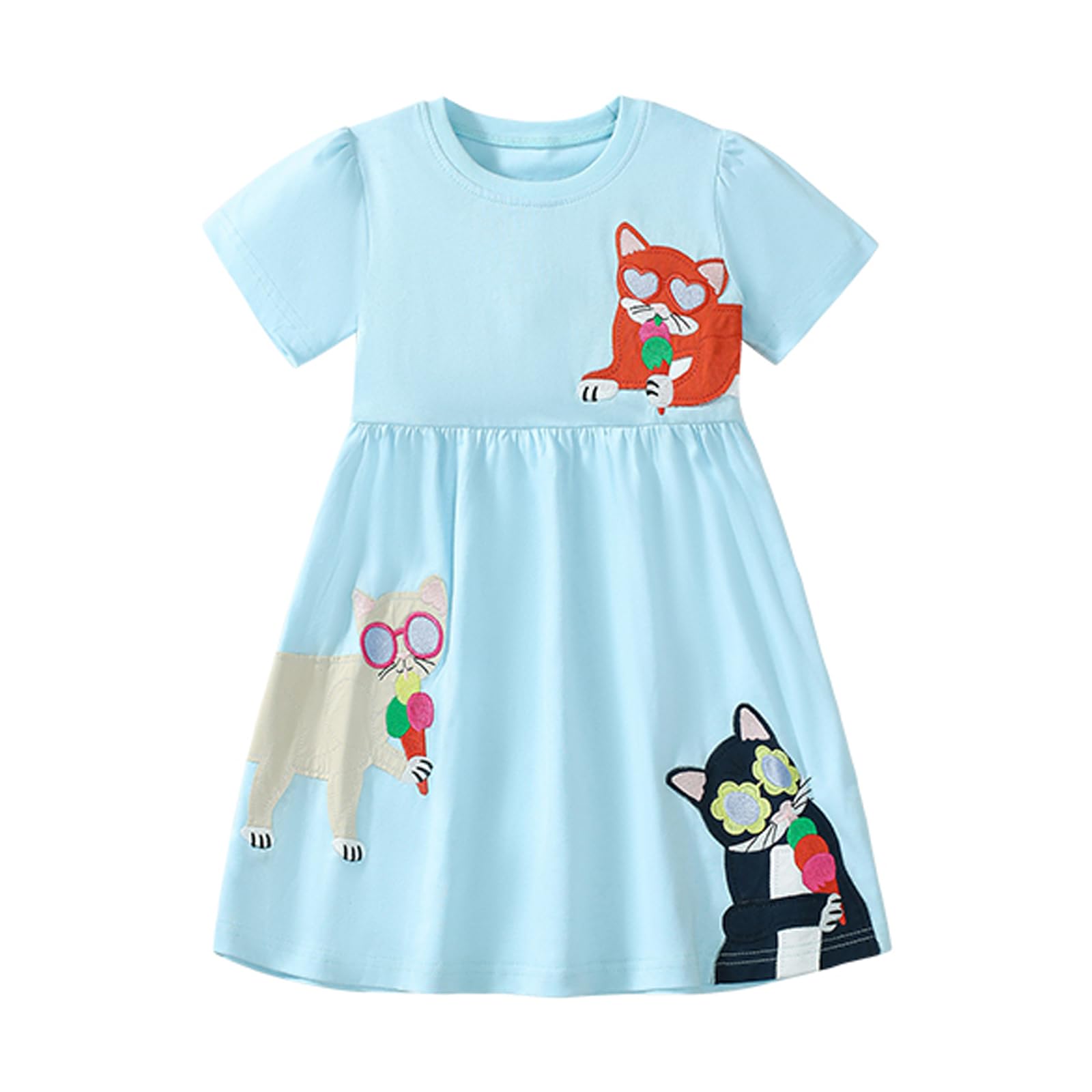HILEELANG Toddler Girl Short Sleeve Easter Dress Cotton Casual Jersey Shirt Playwear Applique Dress