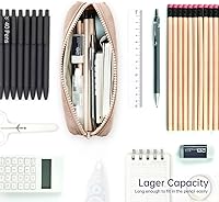 Vista 3 de Estuche para lápices de gran capacidad, bolsa de color puro para bolígrafos con cremallera, bolsa de almacenamiento estacionaria para oficiales Caqui