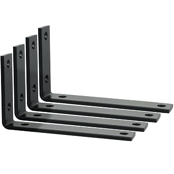 SAYAYO Floating Shelf Brackets Heavy Duty 7 Inch, 1/5 Inch Thicken Black Shelf Bracket for Wood Shelves, Metal L Brackets Shelving Brackets , 4Pcs