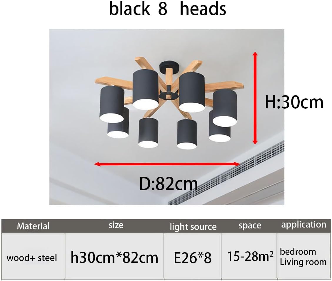 Liudefa 8-Light Modern Wood Recessed LED Ceiling Light providing bright illumination in a room.