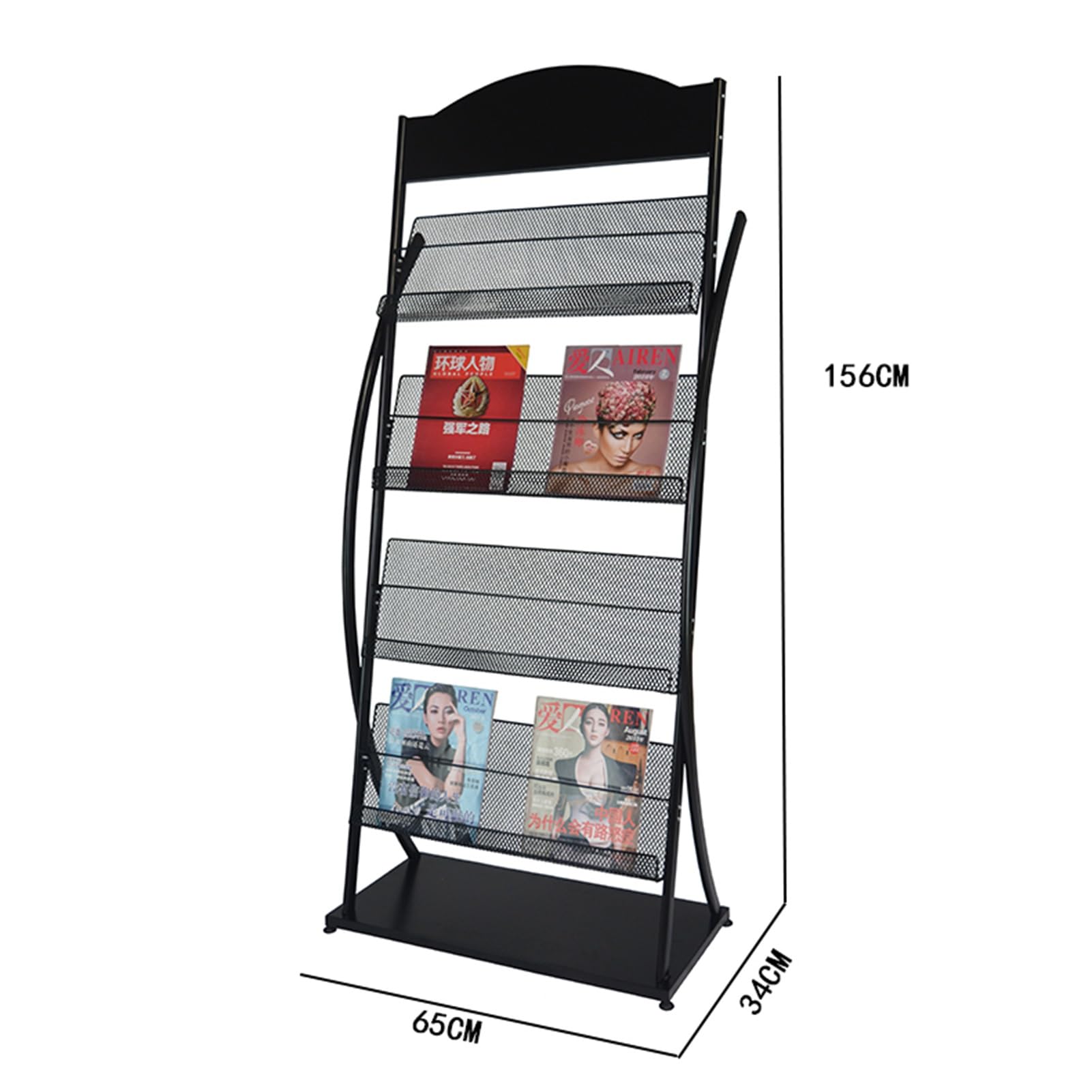Présentoir à Magazines 4 Niveaux Sur Roulettes - Métal Noir - Mobile Et Inclinable - Pour Salon, Bureau, Salle D'attente - 3