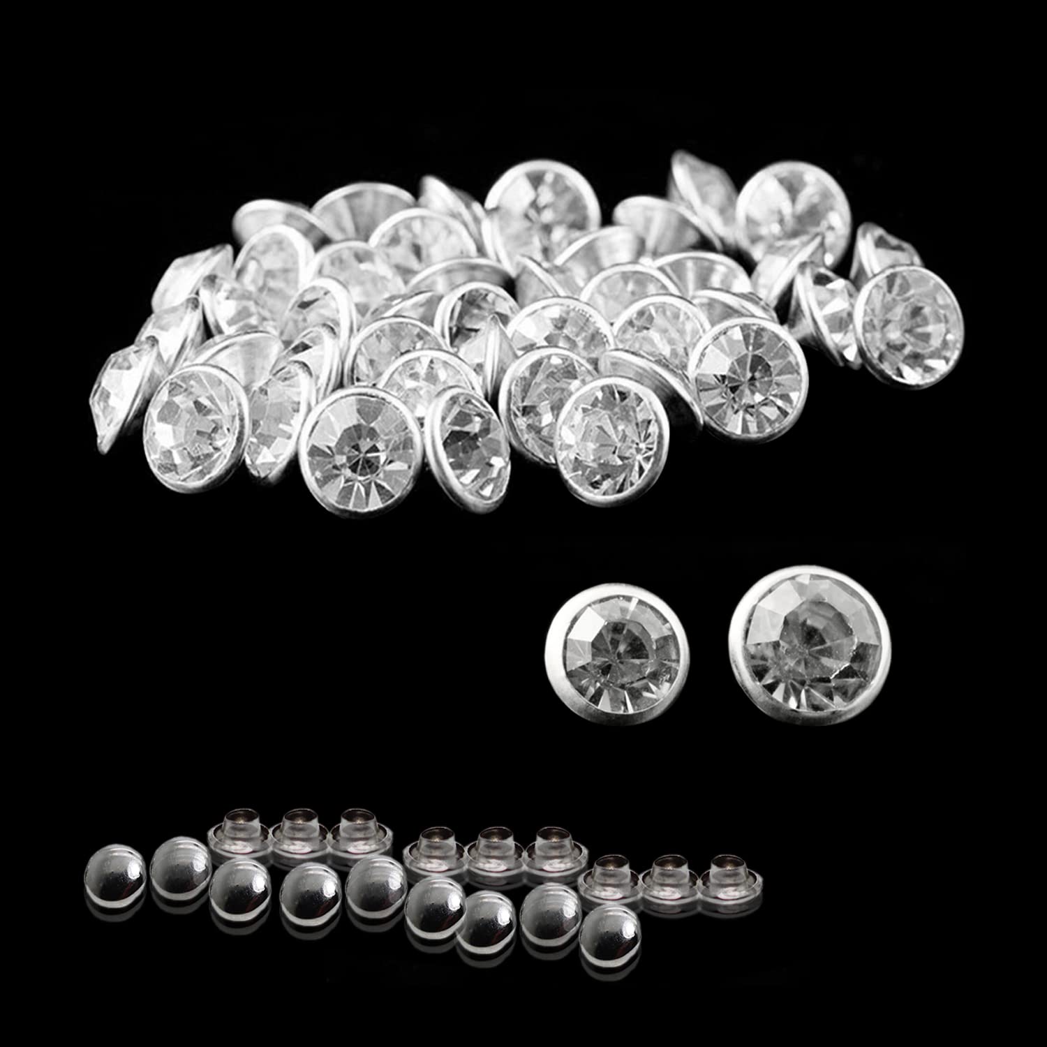 Trimming Shop - 100 Rivetti In Cristallo Trasparente Piatto 8 Mm Con Strass Acrilici E Perni Per Fai Da Te E Decorazioni Abbigliamento - 4
