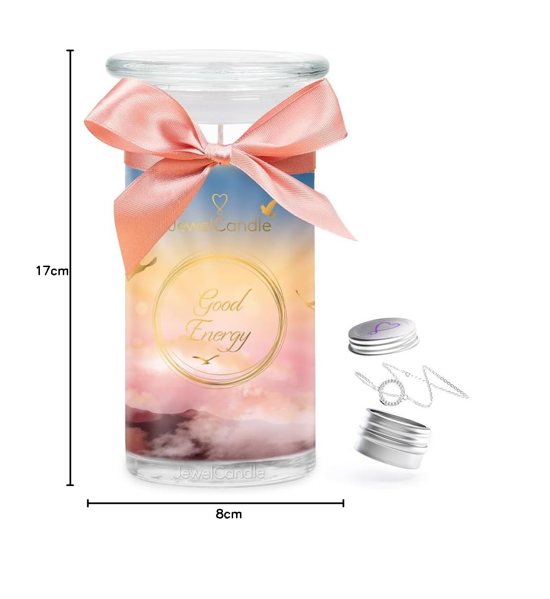 JuwelKerze Good Energy Armband Silber - große Schmuckkerze 80 Std - Duftkerze mit Zitrusduft - Kerze mit Schmuck Überraschung - Geschenke für Frauen