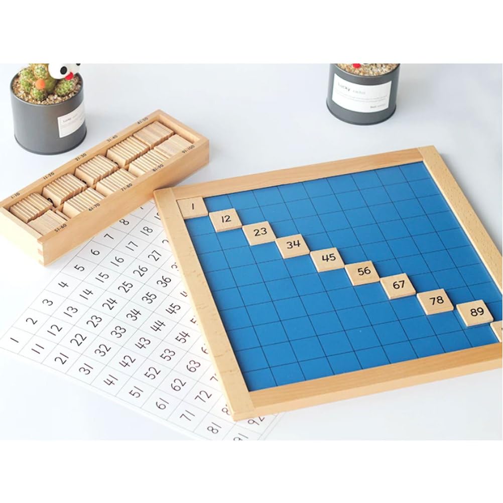 Giocattolo Matematico in Legno Montessori Tavola dei Cento | Tabellone numeri 1 a 100 con scatola conservazione, sequenza numeri set educativo conteggio salti