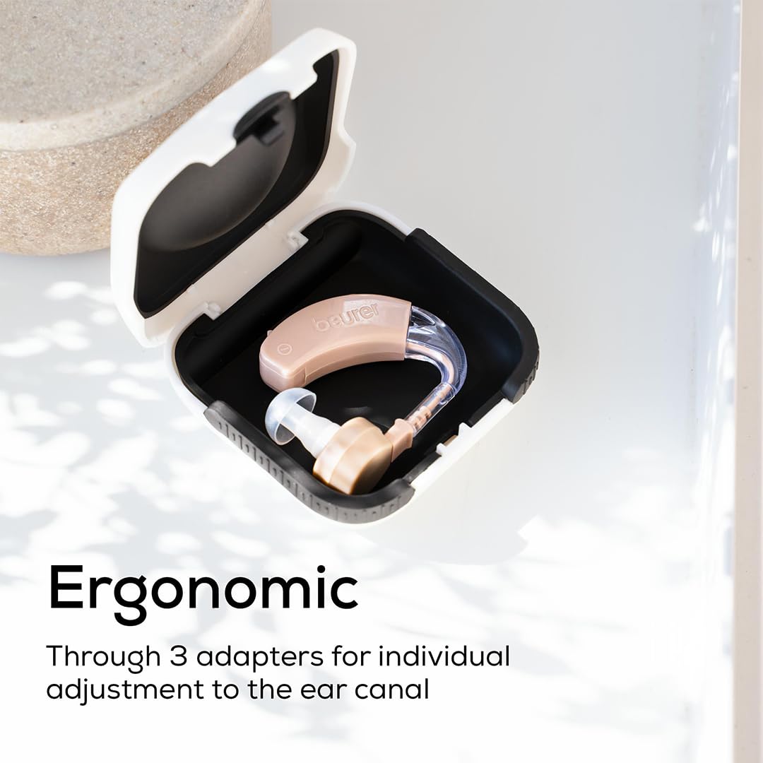 Beurer HA 20 Amplificatore Acustico Singolo, Adattamento Ergonomico dietro l'orecchio, Amplificazione rumori, Volume Regolabile, 3 accessori per l'adattamento personalizzato al canale auricolare