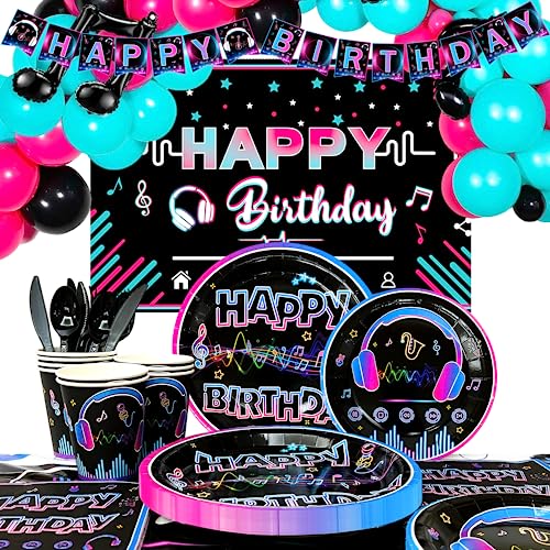 Tik Tok Deko Party Geburtstag Zubehör, 155pcs Tik Tok Party Deko&Geschirr Set-Tik Tok Luftballons Servietten etc Musik Thema Party...