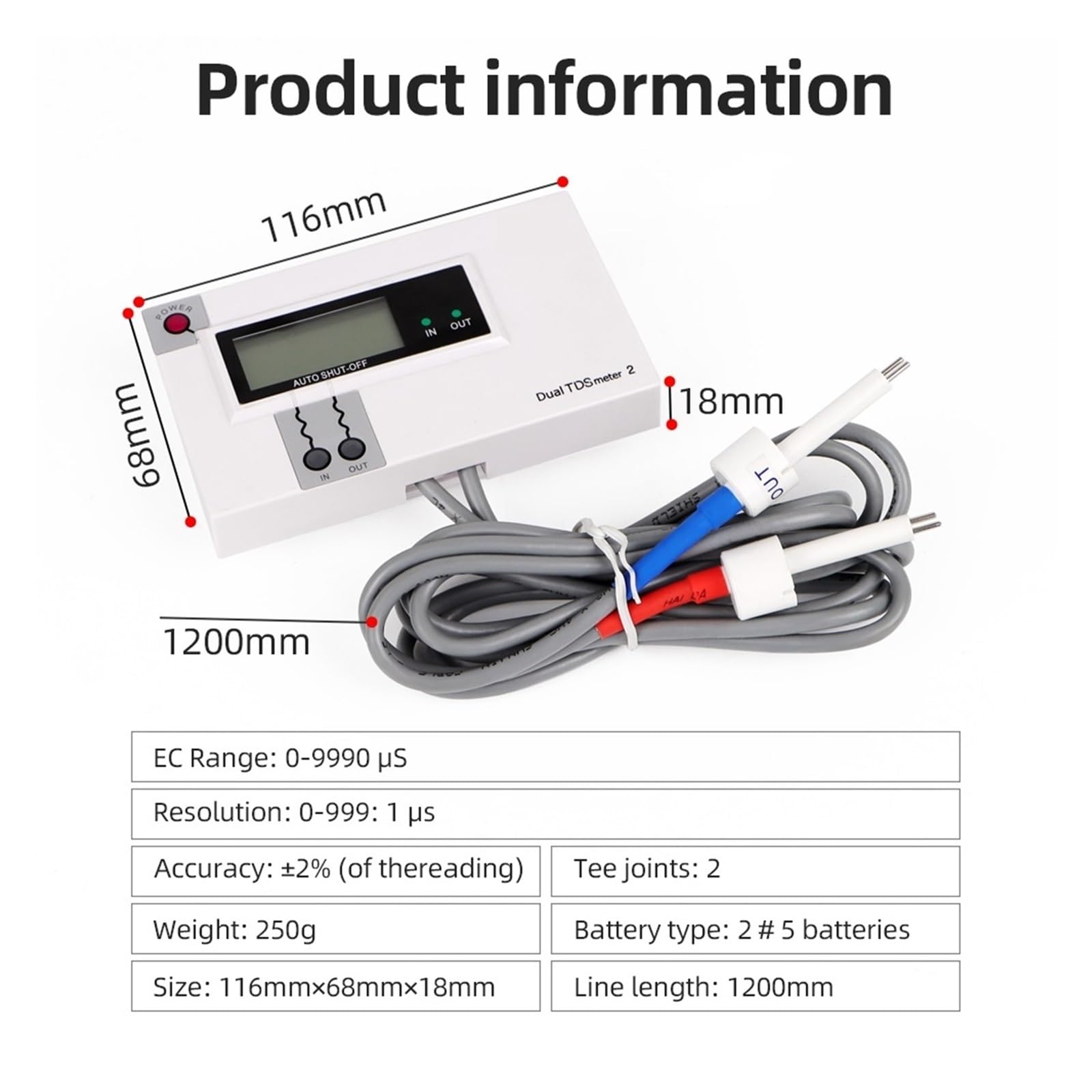 Bodenmessgerät, TDS-Wasserqualitätstester DM1/DM2 Dual-TDS-Messgerät HD-LCD- Dual-Sonde Trinkwasser Pool Aquarium PH-Messgerät für Gartenarbeit, Landwirtschaft(TDS Meter)