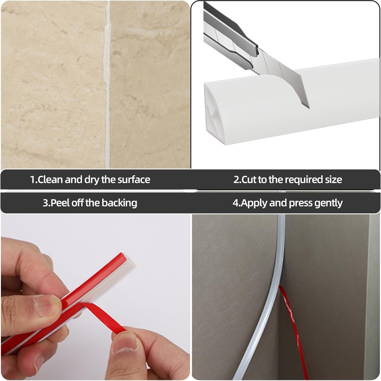 33ft/10m Flexible Peel and Stick Quarter Round Molding Trim for Walls,Bendable 1/4 Round Rubber Floor Shoe Molding,Crown Moulding Ceiling Border Trim,Double Adhesive Caulk Strip,White