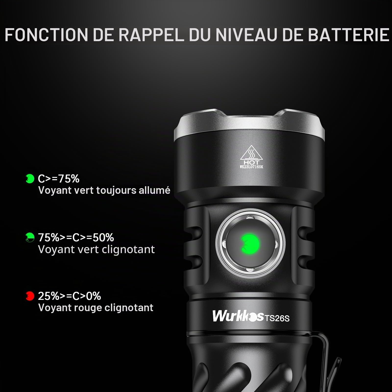 Wurkkos TS26S Lampe torche rechargeable EDC, 3100 Lumens 95 CRI | IP68 étanche, port USB-C, embout magnétique, 191m portée, idéale pour camping, randonnée et urgences