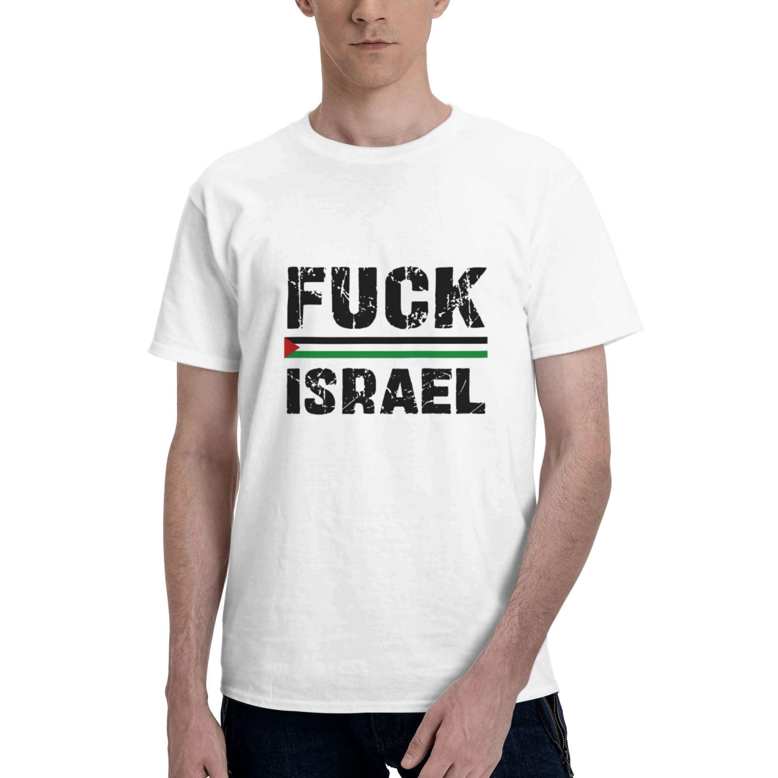 Kwqdozf Men's As Pic Fuck Israel Free Palestine Save Gaza T Shirt Round Neck Cotton Shirts For