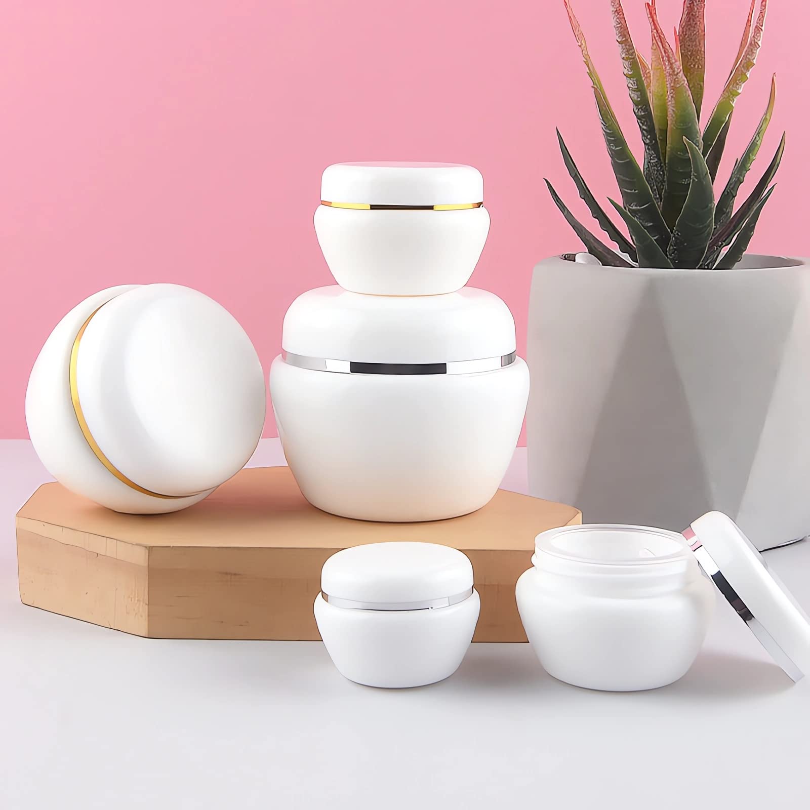 50 Stück, 50ml Weiß Plastik Leerdose Tiegel mit Silberkante für Lotion Creme Cremedose, Gesichts Creme Salben, Lippenbalsam.