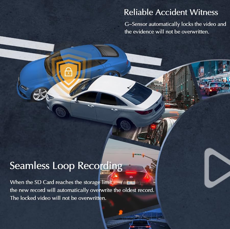 Image of YOURKARTS.COM T800 Touch screen Triple Camera 4K Dual Dash Cam WiFi, ADAS, Parking Monitor, Loop Recording, USB-A to Type-C Cable 3m with car charger- Fron, cabin and Rear Cameras | 18 Months Warranty