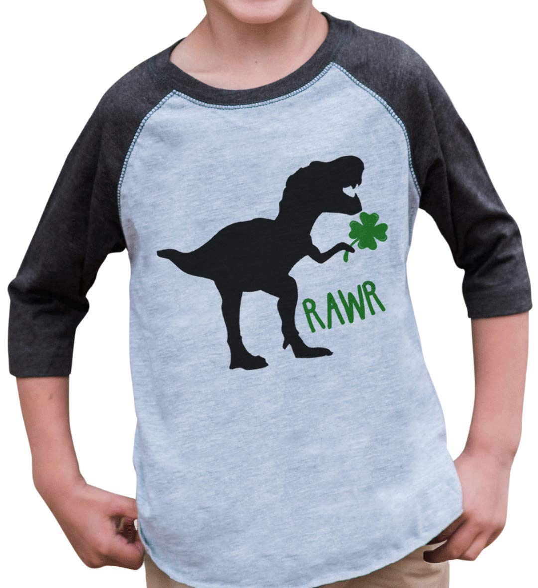 7 ate 9 Apparel Kids Dinosaur St. Patricks Day 2T Grey Raglan