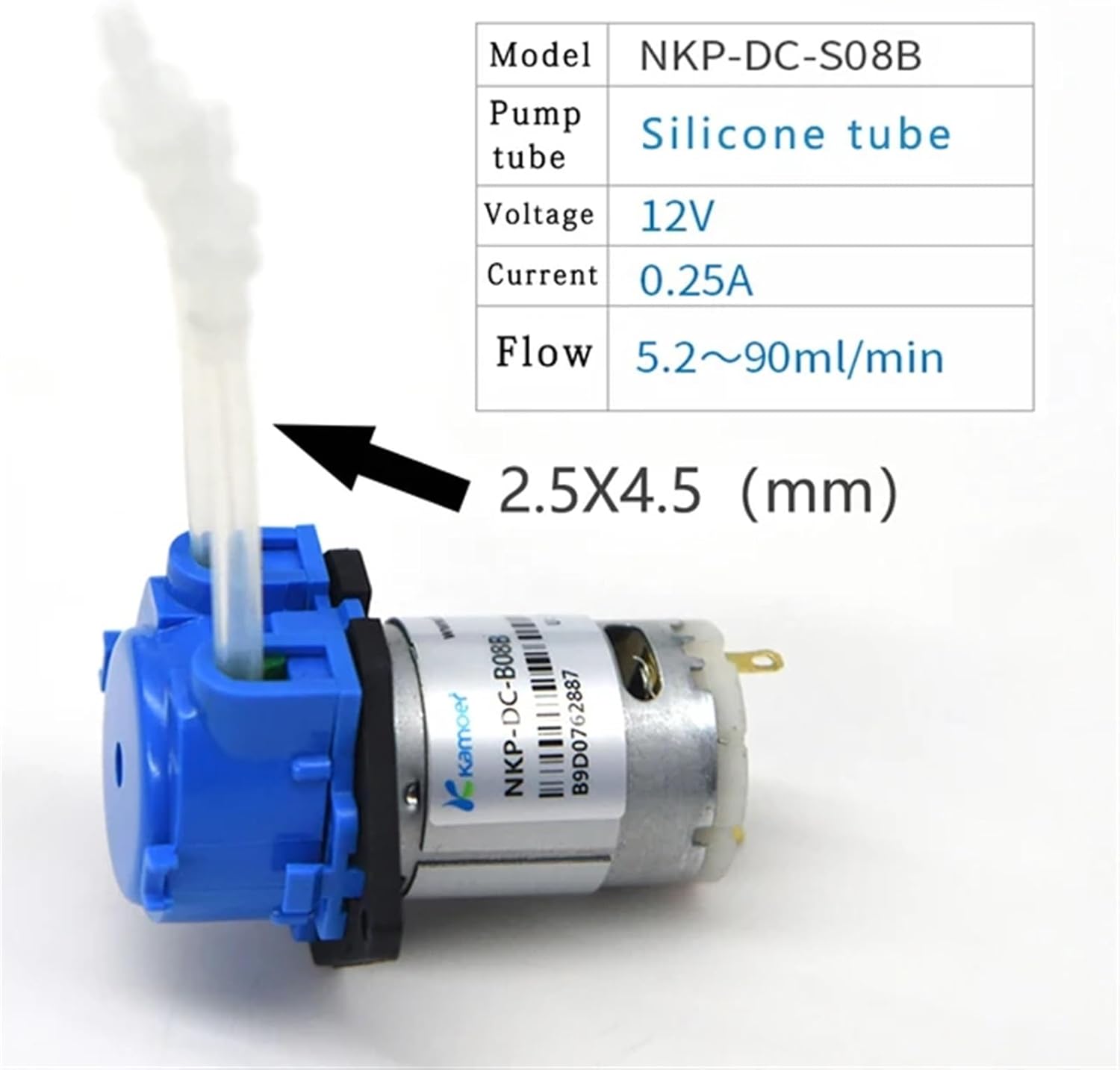 DC 12V 24V Dosing Pump Peristaltic Pumps Dosing Head With Connector Aquarium Lab Analytic Diy Liquids Motor Tool (Color : Blue, Size : 12V-S08)